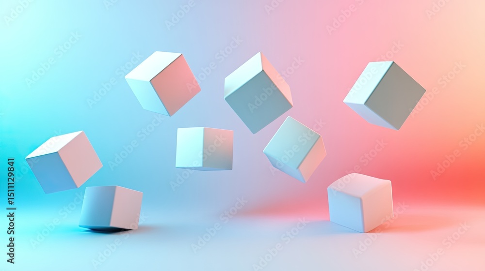 Poster multiple white cubes in a gradient-lit .