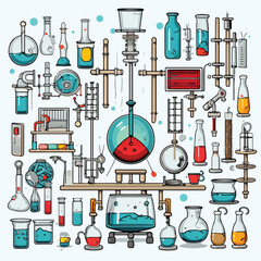 Professional Medical Laboratory Equipment and Tools Vector Illustration for Scientific Research and Testing Purposes