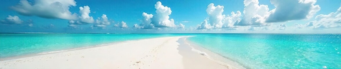 Naklejka premium Sun-kissed white sand meets turquoise water, creating a breathtaking Florida beach scene Perfect for travel, vacation, and summer themes Serenity, relaxation, and natural beauty abound , sky, beach