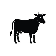 black silhouette of a cow, cow silhouette icon on white background.