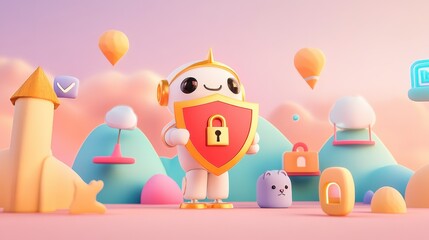 Fototapeta premium Cute Robot Protecting Data in a Whimsical World