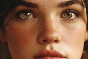 Fototapeta premium A close up of a woman's face with freckles on her face