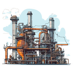 Industrial Petroleum Machinery Factory Vector Illustration for Technical Engineering Projects