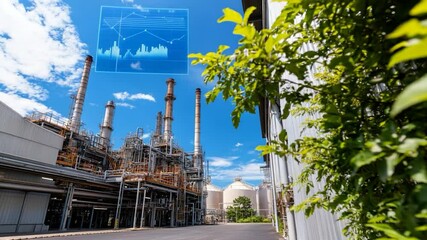 Industrial plant with chimneys and data overlay for technology and manufacturing concepts - Powered by Adobe