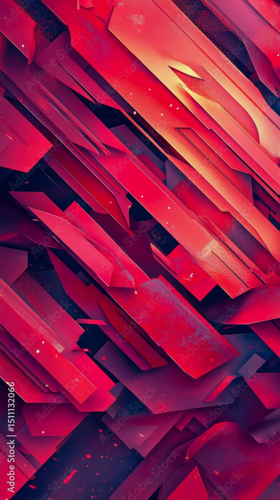 Aufkleber abstract art with chaotic red shapes and geometric pattern
