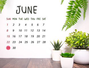 june 29. 29th day of month, calendar date. Stand for desktop calendar.