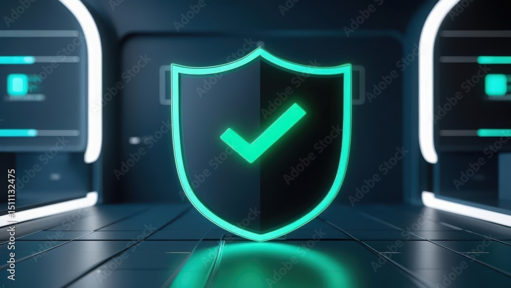 Aufkleber futuristic digital security shield with shield icon and glowing check mark symbol in dark high tech 