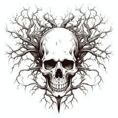 Obraz premium Unique Skull with Branches Tattoo Art Design Vector for Creative Projects