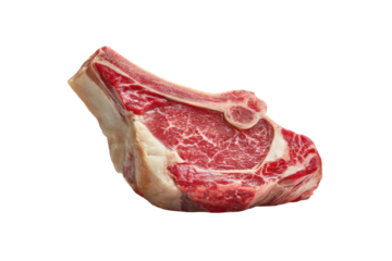 PNG Raw marbled bone-in ribeye steak on black background