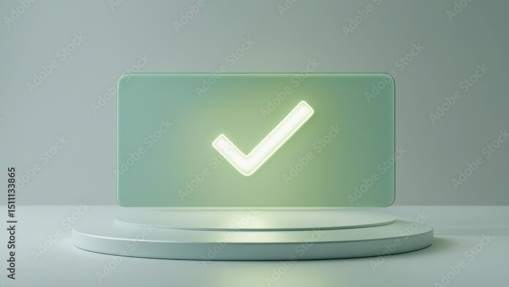 Aufkleber modern digital checkmark icon on a sleek platform representing approval or verification concept