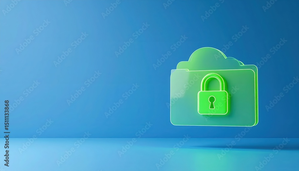 Poster digital secure cloud storage folder with lock icon representing data protection and cybersecurity co