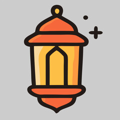 Classic lantern icon vector with orange glow, ideal for Ramadan, Islamic festivals, and traditional night decoration themes.