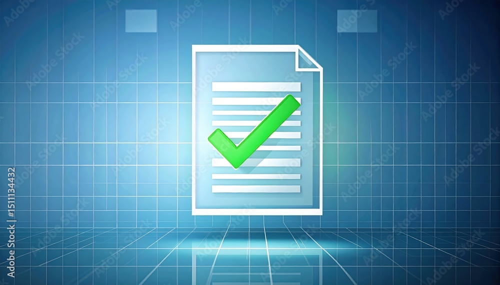 Poster digital document with a green checkmark symbolizing approval, verification, or successful completion