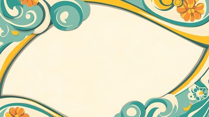 Decorative frame with floral and wave design