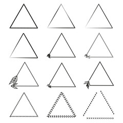 Triangle frame icon. Arrow corner symbol. Decorative vector triangle. Geometric outline element.