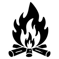 A simple black illustration of a campfire with flames.