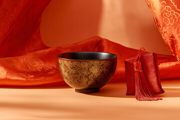 Elegant Red and Gold Textiles for Decorative Use