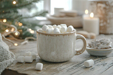 Cup of Marshmallows and Hot Cocoa on a Table
