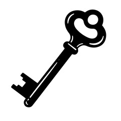 A black illustration of a vintage skeleton key.