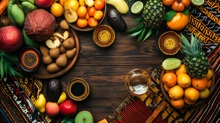 Colorful Fruit Display with Baskets on a Table