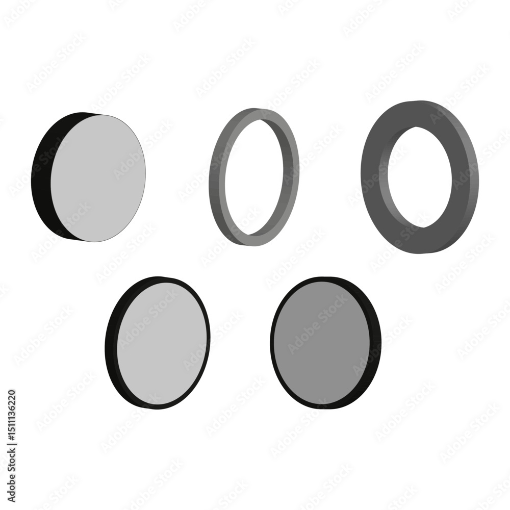 Poster set of ellipses in black and white. geometric shapes with soft shadows. vector style.