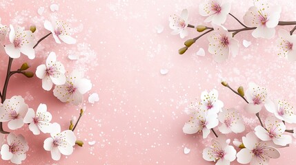 Fototapeta premium Delicate cherry blossoms on a soft pink background.