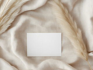 Elegant White Card with Feather on Minimalist Background