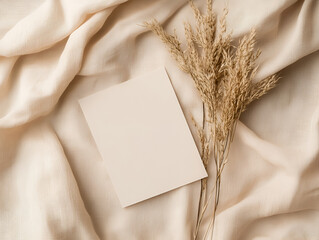 Dry Grass Arrangement on White Cloth Background