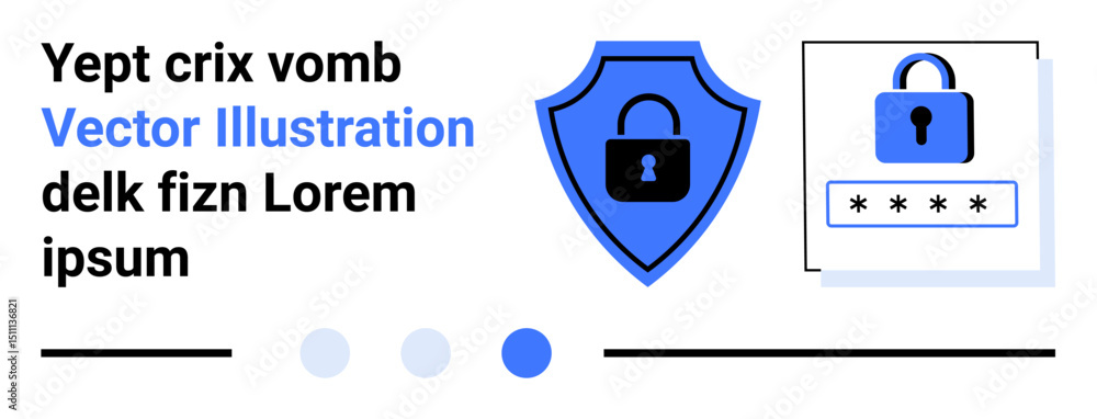 Poster shield with a lock icon, password input field, and abstract shapes. ideal for technology, security, 