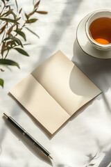 Tranquil Tea Time: A Book and Cup on a Cozy Table