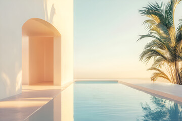 Tropical Palm Tree Overlooking Ocean from Poolside Retreat