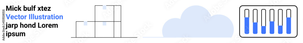 Poster column chart, cloud, and progress bar elements in clean style. ideal for analytics, data tracking, t
