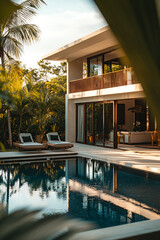 Relaxing Poolside Oasis with Lounge Chair and Palm Tree