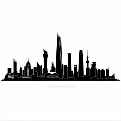 Obraz premium Silhouette of a modern city skyline. Tall buildings line a horizon