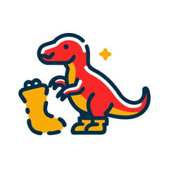 Obraz premium Baby dinosaur putting on baby shoes - icon for children's products and services
