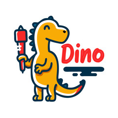 Baby dinosaur  painting with a brush - icon for children's products and services - 3