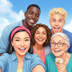 happy people united with smiles 