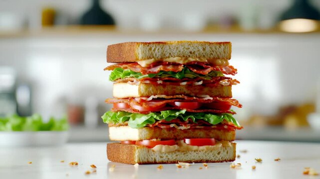 Delicious blt sandwich assembly in a modern kitchen setting