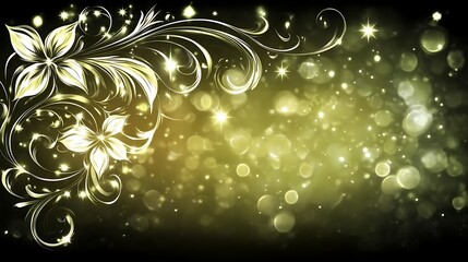 Golden floral design, glittering background