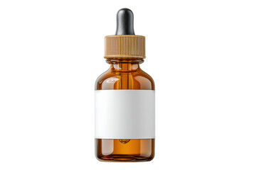 PNG Amber glass dropper bottle with blank white label and black cap