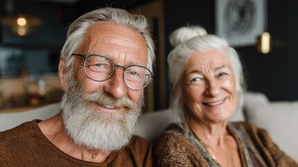 Calm and cheerful seniors enjoying time in clean modern apartment 