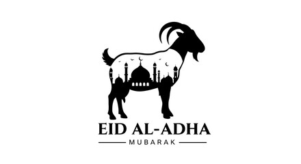 Eid Al-Adha Mubarak Goat Silhouette with Mosque Illustration