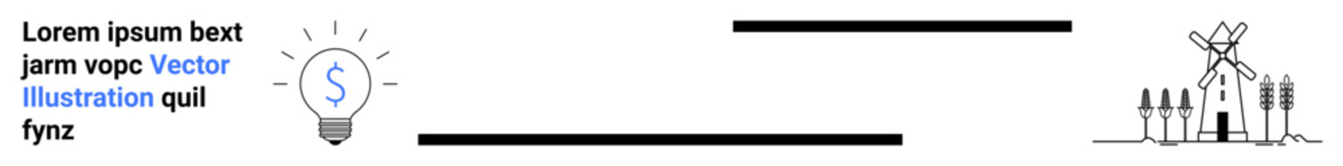 Lightbulb with dollar sign symbolizing financial ideas paired with windmill scene suggesting renewable energy. Ideal for sustainability, innovation, finance, environment, green energy, progress