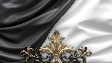 Luxurious black and white fabric draped with decorative gold accents