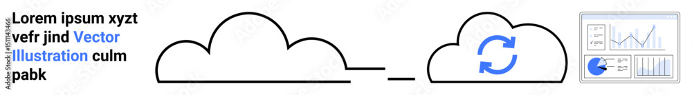 Aufkleber clouds connected by sync icon adjacent dashboard displays analytics data. ideal for data management,