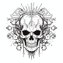 Fototapeta premium Mystical Skull Head Icon in Esoteric Colorless Design for Graphic Illustration