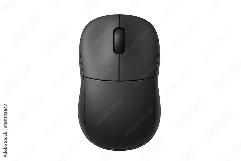 Poster black wireless computer mouse resting on a transparent background, highlighting its modern design an