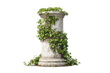PNG Marble column covered in lush green ivy on black background
