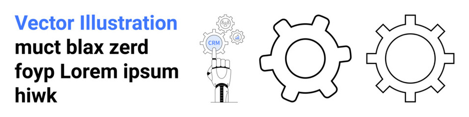 Hand pointing toward gear with digital tools and settings, alongside two gear icons. Ideal for technology, automation, workflow, efficiency, engineering, innovation, and simple landing page