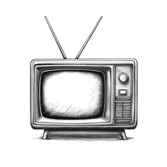 Vintage Television Set with Antenna, Electrical Equipment in Vector Graphic Illustration